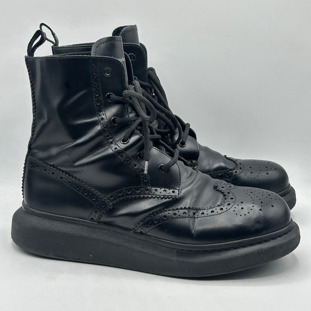 ALEXANDER MCQUEEN Hybrid Brogue Leather Combat Boots Black Sz 43/US 10 $780 - Picture 3 of 12